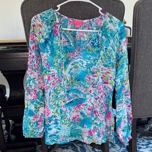 Lilly Pulitzer Floral Print Women's Top - Blue and Pink XS